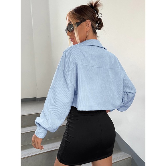 Minimalist Drop Shoulder Crop Corduroy Jacket shacket coat - Picture 4 of 11